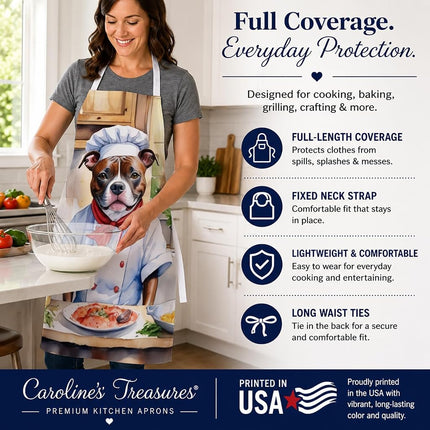 Caroline's Treasures Staffordshire Bull Terrier The Chef Apron Cooking Kitchen Server Baking Crafts Gardening for Adult Women Men, Unisex, Large, Multicolor