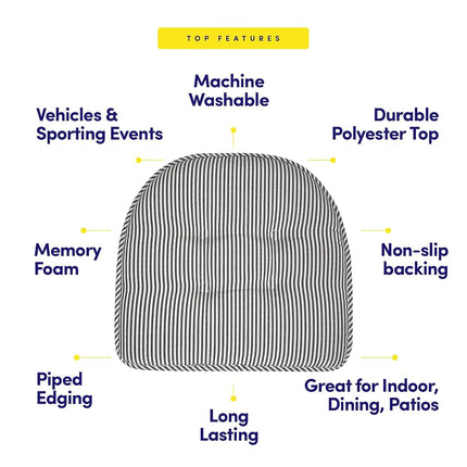 Sweet Home Collection Chair Cushion Memory Foam Pads Tufted Slip Non Skid Rubber Back U-Shaped 17" x 16" Seat Cover, 2 Count (Pack of 1), Pinstripe Charcoal