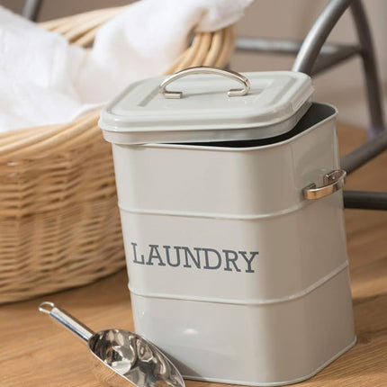 KitchenCraft Living Nostalgia 3 kg Metal Laundry Powder Tin, Kitchen/Utility Detergent Storage Box Accessory, 19 x 16 x 27 cm - Antique Cream