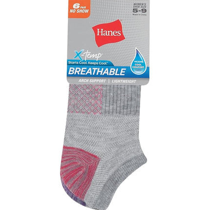 Calcetines Hanes de mujer, ligeros, transpirables, invisibles, paquete de 6 pares, diseño de acento rosa/gris, talla de zapato: 5-9