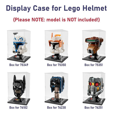 Choowin Acrylic Display Case for Lego Star Wars Helmet for Lego Captain Rex Helmet Thickened Clear Acrylic Display Cases for Collectibles Assemble Dustproof Display Box(Black Base)