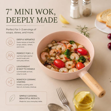 Neoflam FIKA 7-Inch Deep Wok Pan, Ceramic Nonstick, Induction