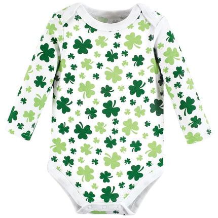 Hudson Baby Baby Girls Cotton Long-sleeve Bodysuits 3-pack, St Patricks Rainbow, 9-12 Months