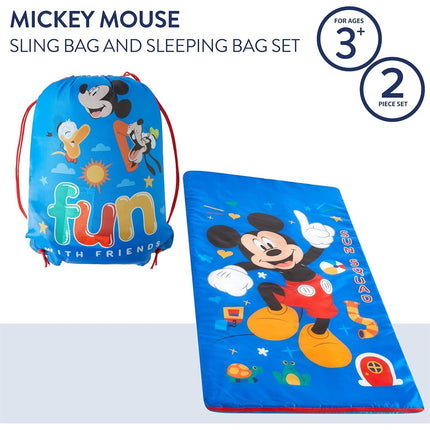 Idea Nuova Mickey Mouse 2 Piece Slumber Set with Sling Bag and Sleeping Bag, 54"x30"