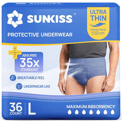 SUNKISS Ultra Thin Men’s Incontinence Underwear, L