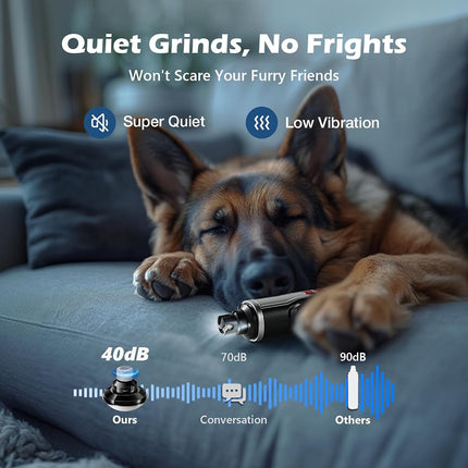 FuzzyFix Dog Nail Grinder, Quiet Pet Nail Trimmer, Rechargeable Electric Dog Nail Trimmer, 5-Speed with LED Light for Large Medium Small Dogs