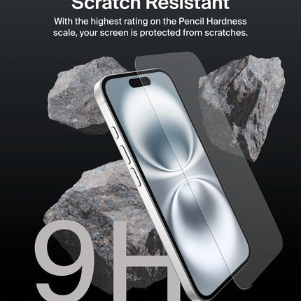 Belkin ScreenForce InvisiGlass Treated Screen Protector for iPhone 16, iPhone 15, & iPhone 14 Pro, Scratch-Resistant Impact Protection w/Included Easy Align Tray for Bubble Free Application - Made