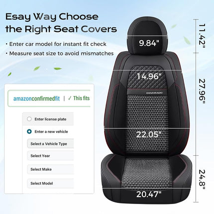 Coverado Housses de Siège de Voiture Sièges Avant, Housses de Siège Avant Étanche en Cuir Nappa, Coussins de Siège de Voiture Respirants d'Été Ajustement Universel pour la Plupart des Voitures SUV Camions (Avant, Noir)