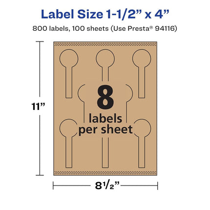 Avery Kraft Brown Lollipop Labels with Sure Feed, 1.5" x 4", 800 Kraft Brown Labels, Print-to-The-Edge, Laser/Inkjet Printable Labels