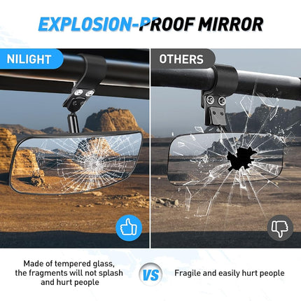 Nilight UTV Rear View Mirror 12inch Wide Clear Convex Center Mirror with 1.75" to 2" Clamps Adjustable 360 Degree for Polaris RZR PRO XP R Pioneer 1000 Can Am Maverick X3 Kawasaki
