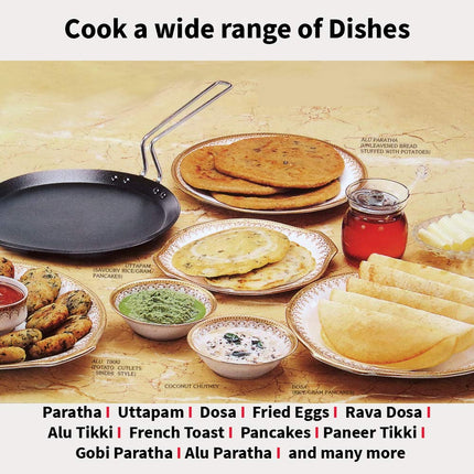 Futura Non-Stick Flat Tava Griddle, 12-Inch For Dosa, 4.88mm with Steel Handle