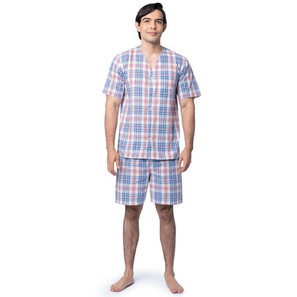 Fruit of the Loom Men's Broadcloth Short Sleeve Pajama Set, Medium Blue, 3X
