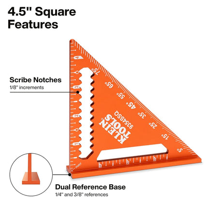 Klein Tools 93547SQVP Trim and Rafter Square Kit, 2-Piece, 4-1/2 and 7-Inch, Carpenter Square Set with Preset Angle Guide, Measuring Tools with Dual Reference Base for Carpentry