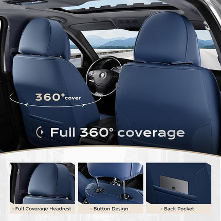 Coverado Seat Covers Full Set, 5 Seats Seat Covers for Cars, Waterproof Nappa Leather Car Seat Covers with Head Pillow, Seat Protectors Car Seat Cushion Universal Fit for Most Cars (Blue)