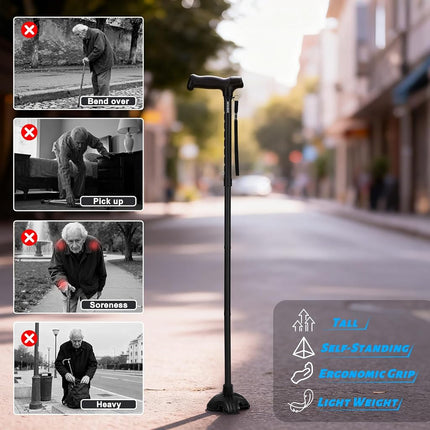 MOODIC Tall Men's Walking Cane,1.43 lb, 15.75" Folded,Over 5'9",Black
