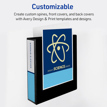 Avery Durable View 3 Ring Binders, 2 Inch Slant Rings, 530-Sheet Capacity, DuraHinge, 2.8 Inch Wide Spine, Customizable Clear Covers and Spine, Pastel Colors (05636) (Pack of 4)