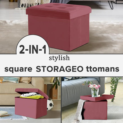 LINMAGCO Ottoman with Storage Small Foot Rest Stool Under Desk Stool Short Folding Footrest for Living Room Bedroom Home Office Dorm 17x13x13in(Jelly Pink)