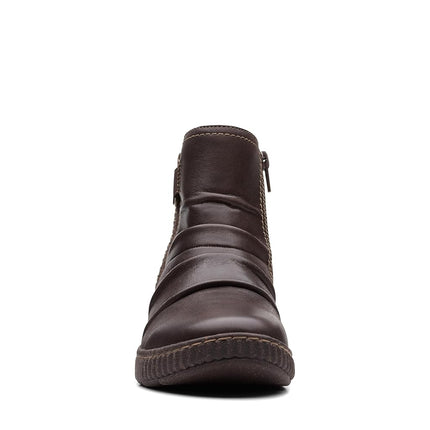 Clarks Women's Caroline Orchid Ankle Boot, Dark Brown Leather, 8