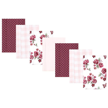 Hudson Baby Unisex Baby Flannel Burp Cloth 7pk, Sweet Roses, One Size