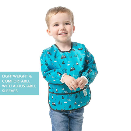 Bumkins Sleeved Bib, Handy Tie Closure for Custom Fit, Catch-All Pocket, Baby-Led Weaning, Waterproof, Machine Washable, Stain & Odour Resistant, BPA Free, 6-24 Months, Outdoor Design