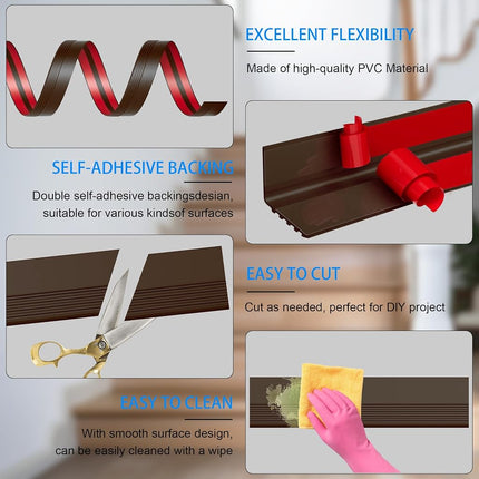 Vinyl Stair Nosing, Stair Edge Trim, Stair Edge Protector, Non-Slip Self Adhesive Stair Edge Protector Suitable for Indoor/Outdoor Stairs, Easy to Install, Non-Slip and Waterproof (Brown, 40FT)