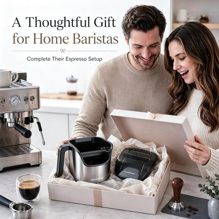 Ourokhome Espresso Knock Box with Lid, Compact Coffee Grounds Container for Home Coffee Bar, Removable Knock Bar, 304 Stainless Steel Exterior, Non-Slip Base & Handle, Easy Clean