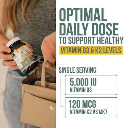 Triquetra Health Organic Plant D3 + K2 | 5000 iu D3 + 120 mcg K2 as All-Trans MK7 from MenaQ7® - 100% Whole Food, Raw & Vegan | Enhanced Digestion with Prebiotic & Superfood Complex (60 Servings)