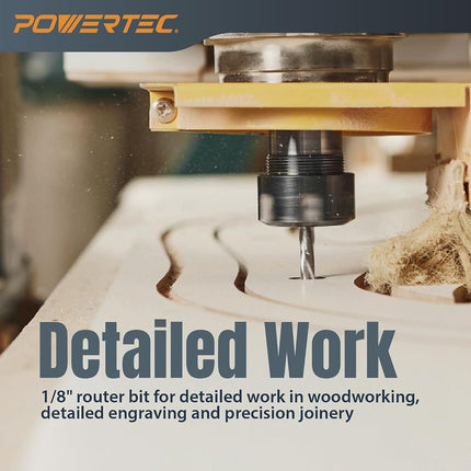 POWERTEC Down Cut 1/8" Spiral Router Bit w/ 5/32" Shank Carbide Router Bit, 1/2" Cutting Length & 2" Long. Fits CNC Router, Handheld Router, Router Table & Plunge Router for Router Bushing. 1PK(73040)