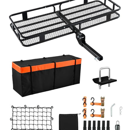 VEVOR 60x24x6 Folding Hitch Carrier - 500lb Capacity Cargo Basket & Waterproof Bag, Fits 2" Hitch Receiver for SUV, Truck, Pickup