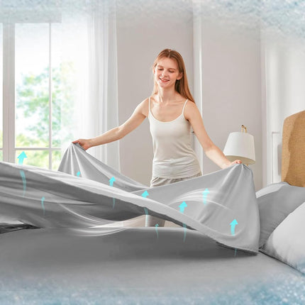 Comfort Spaces Coolmax Moisture Wicking Sheet Set Soft, Fade Resistant, All Elastic Deep Pocket Fits Up to 16" Mattress - Warm Weather Cooling Sheets for Night Sweats, Twin, Grey, 3 Piece