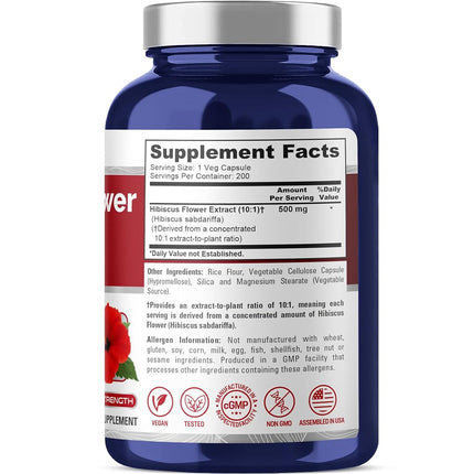 Hibiscus Flower 5000 mg 200 Vegetarian Caps (Non-GMO & Gluten Free)