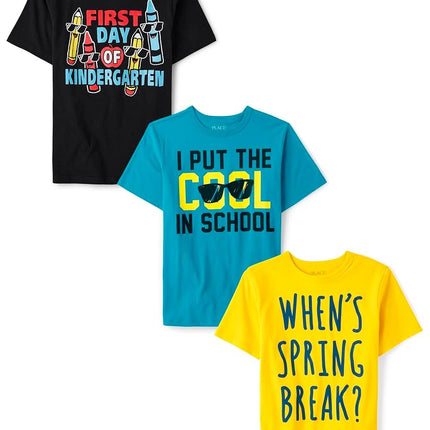The Children's Place Boys' School Days Short Sleeve Graphic T-Shirts, Multipack, First Day Kindergarten/School/Break, X-Large