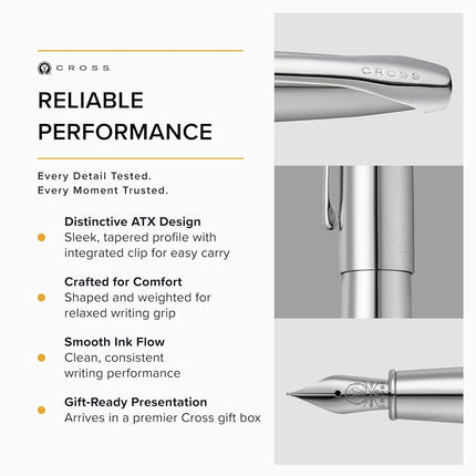 Cross ATX Pure Chrome Fountain Pen with Medium Nib