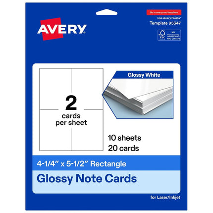 Avery Printable Rectangle Note Cards, 4.25" x 5.5", Glossy White Cardstock, Laser/Inkjet, 20 Total, Great for Thank You Cards, Event Invitations, and More