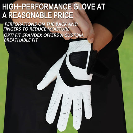 FINGER TEN Golf Gloves Men Left Hand Right Leather 5 Pack, Mens Golf Glove All Weather Grip, Fit Size Small Medium ML Large XL (White(Men Gloves), X-Large(Worn On Left Hand))