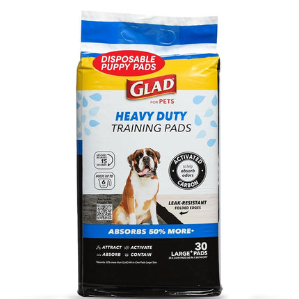 Glad Heavy Duty Activated Carbon Training Pads, 24" x 24", 30ct - Ultra Absorbent, Absorbs 50% More, Heavy Duty Puppy Potty Training Pads