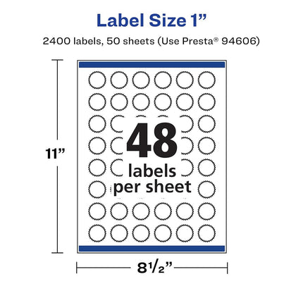 Étiquettes Étoiles Durables et Imperméables Avery avec Sure Feed, 2,5 cm, 2 400 Étiquettes Imperméables Résistantes à l'Huile et aux Déchirures, Impression Bord à Bord, Étiquettes Imprimables Laser/Jet d'Encre à Pigments