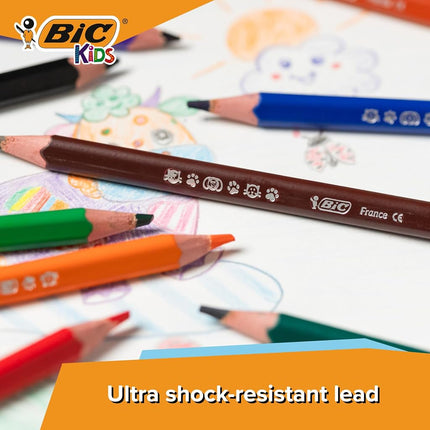 BIC Kids Evolution Triangle Coloured Pencils, Colouring Pencils Ideal for Small Kids 2 Years and Up to Place Fingers, Extra Resistant BIC Pencils, School Supplies, 12 Pack