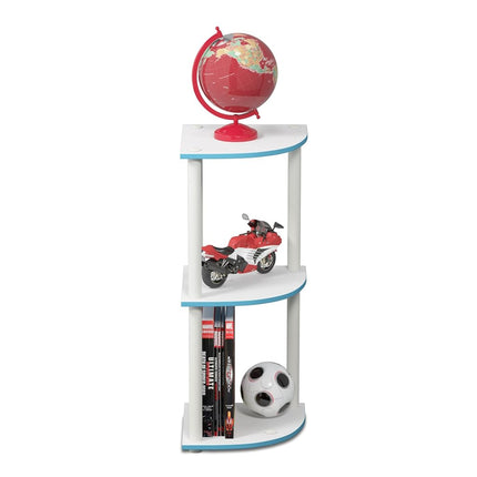 Furinno TURN-N-TUBE Corner Shelf, 3-Tier Corner Bookshelf, Display Storage Shelves with Open Shelves, for Organization and Storage, Living Room, Home Office, Garage, Light Blue