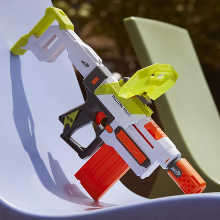 Pistolet NERF Modulus Recon MKIII, crosse et extension de canon amovibles, bouclier à fléchettes, chargeur 12 fléchettes, 12 fléchettes Elite, jeux et jouets d'extérieur pour garçons et filles (exclusivité Amazon)