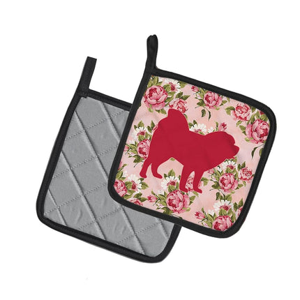 Caroline's Treasures Chow Shabby Chic Pink Roses Pair of Pot Holders BB1106-RS-PK-PTHD, Fabric, Multicolor
