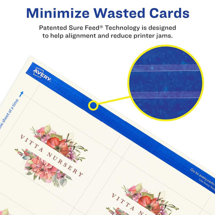 Avery Printable Rectangle Business Cards with Sure Feed Technology, 2.5" x 3.5", Ivory Cardstock, Print-to-the-Edge, Laser/Inkjet Cards, 60 Total