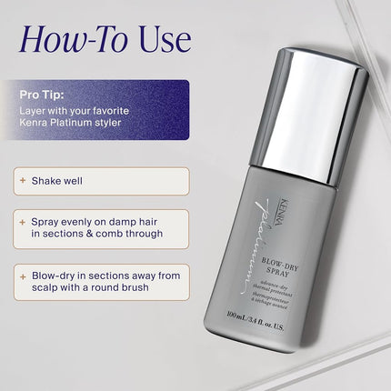 Kenra Professional Platinum Blow-Dry Spray | Time-Saving Heat Protectant | Detangles, Smooths, and Softens | Eliminates Frizz & Resists Humidity | Medium To Coarse Hair | Travel 1.7 fl. oz