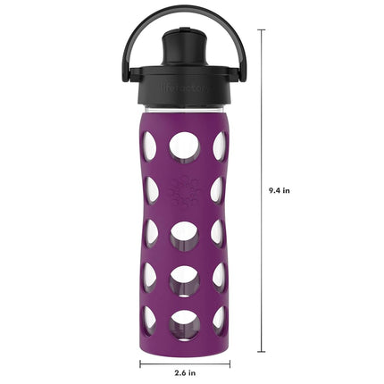 Lifefactory 16-Ounce Glass Water Bottle with Active Flip Cap and Protective Silicone Sleeve, Plum