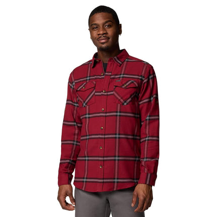 Camisa de franela de manga larga Columbia Bearmouth Springs con puños enrollables para hombre, Red Jasper Windowpane, Grande