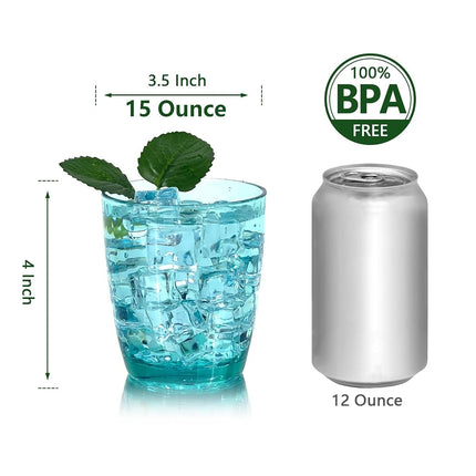 Yanglonghui 26-Ounce Plastic Tumblers (Set of 6), Reusable Plastic Mugs, BPA-Free Acrylic to Drink Mugs, Shatter Resistant, Textured Interior, Dishwasher Safe (Cyan, 15 Ounce)