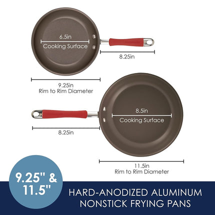 Rachael Ray 87633 Cucina Hard Anodized Nonstick Frying Pan Set/Fry Pan Set/Hard Anodized Skillet Set - 9.25 Inch and 11.5 Inch, Gray
