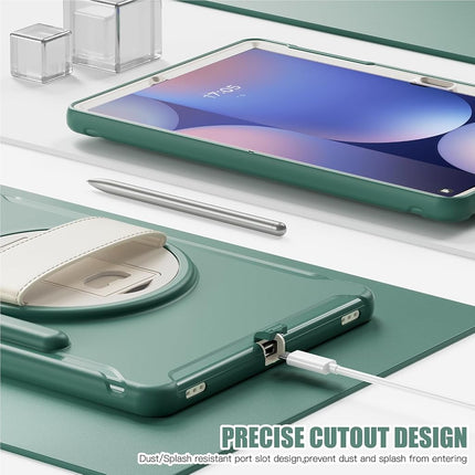 Junfire Case for Samsung Galaxy Tab S10+/S8+/S7+ 12.4 Inch, Shockproof Protective Case with Rotating Kickstand Hand Strap Pen Holder for Tablet - Green