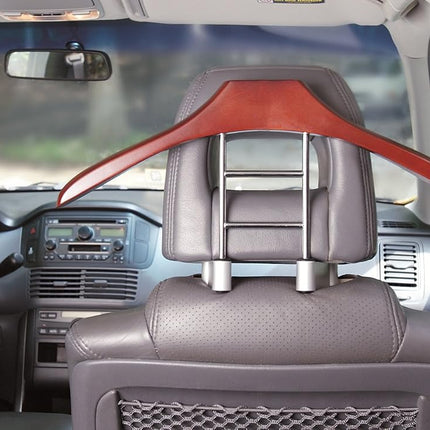 MAXSA 20022 Cintre de voiture Car Butler, parfait pour les costumes, vestes, pardessus, chemises, sacs à main et accessoires, design en bois massif et métal de qualité supérieure, organisateur de siège durable et élégant, marron