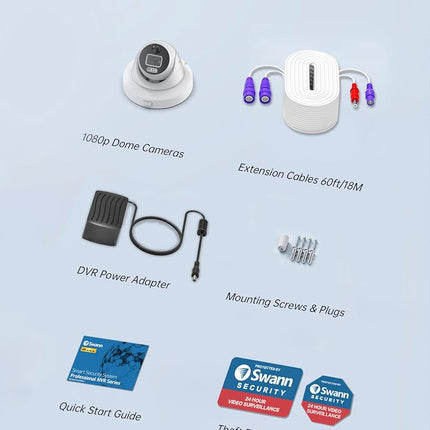 Caméra de sécurité dôme Swann Add-On DVR à lumière clignotante avec projecteur à détecteur, vidéo Full HD 1080p, conception intérieure ou extérieure et détection de chaleur et de mouvement True Detect